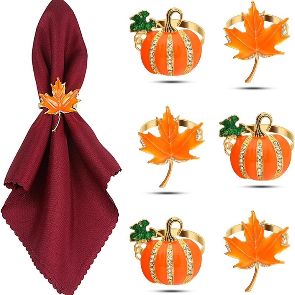 Fall Napkins Rings, 6 Pcs Thanksgiving Napkin Ring Fall Maple Leaf Napkin Rings
